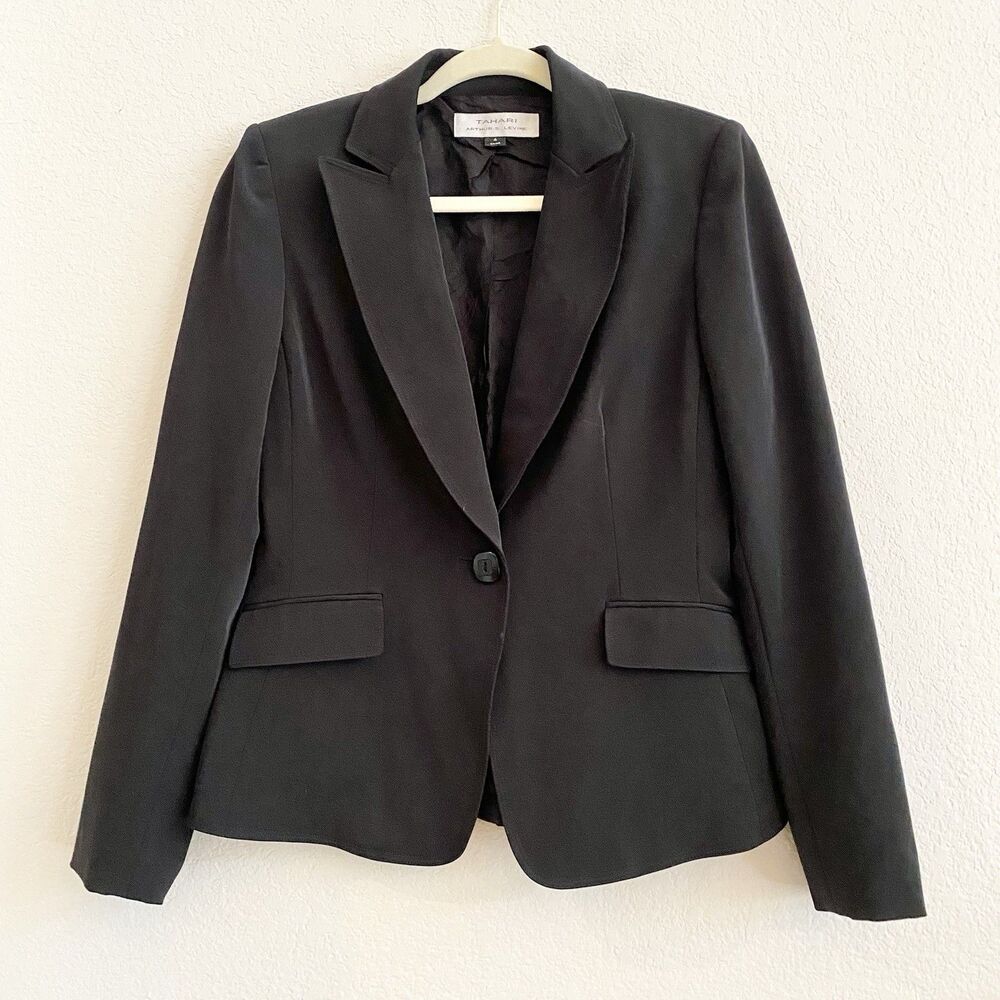 Tahari Arthur S. Levine Lined‎ Women Blazer Size 4 Jacket Black Career Classic